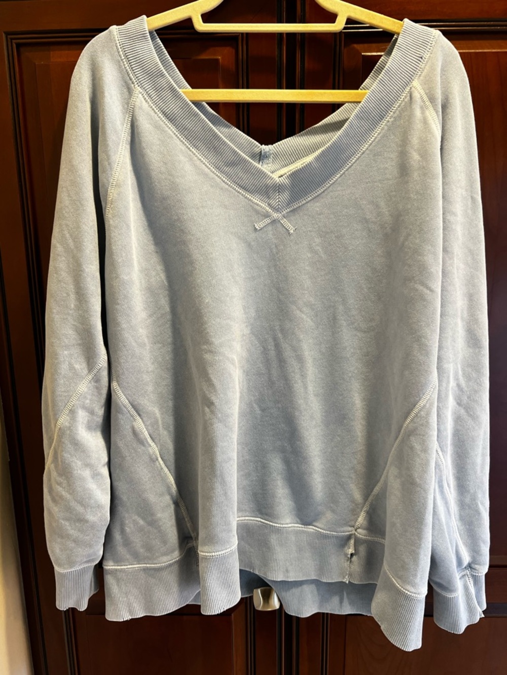 Aerie Sweatshirt Womens XL Blue Downtime V Neck Pullover Boho Lounge Cozy Beach